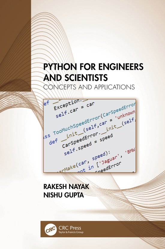 Boekomslag met titel Python voor ingenieurs en wetenschappers. Concepten en toepassingen. Hierin staan regels code.