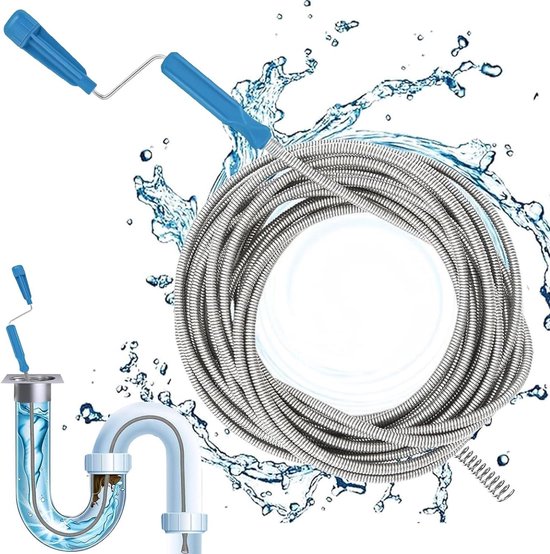 Pijpreinigingsspiraal 8 mm x 10 m, met handslinger, van verenstaal, buisreiniger, afvoerborstel voor hardnekkige verstoppingen, elektroforese-proces