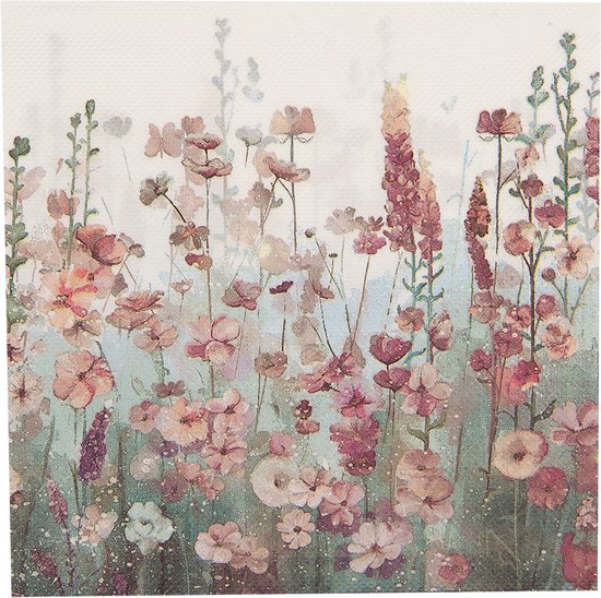 Clayre & Eef Serviettes Papier set de 20 33x33 cm Blanc Rose Fleurs