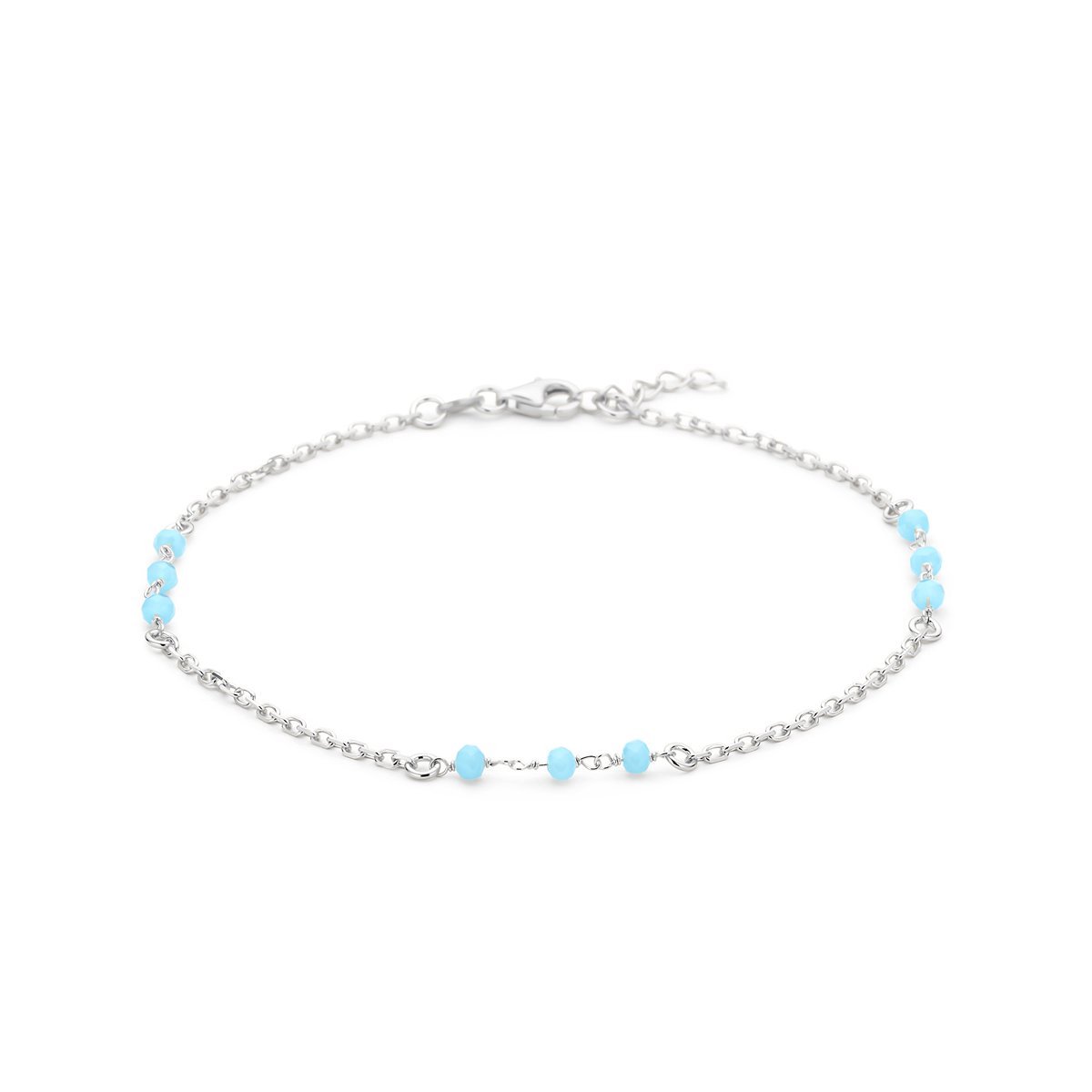 Enkelbandje blauw kristal bolletjes 24 + 2 cm