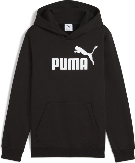 Zwarte hoodie met PUMA-logo in het wit op de voorkant.