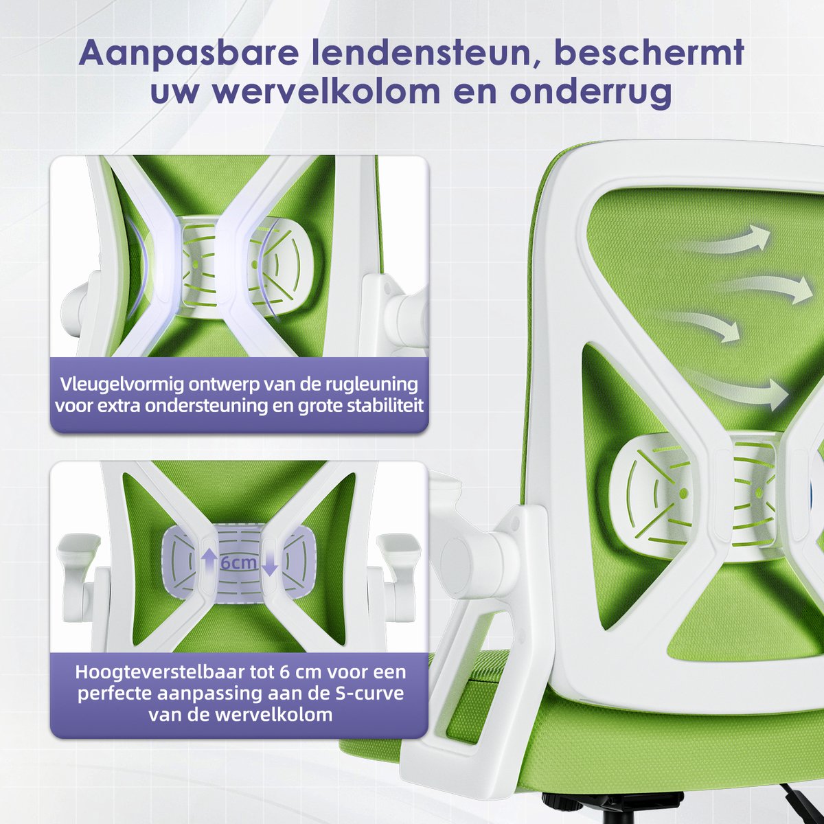 Hiaonyx Ergonomische Bureaustoel met Lendensteun en - afbeelding 3