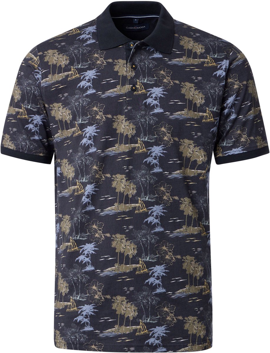 CASAMODA Poloshirt Print Donkerblauw (navy) - Maat M - Heren