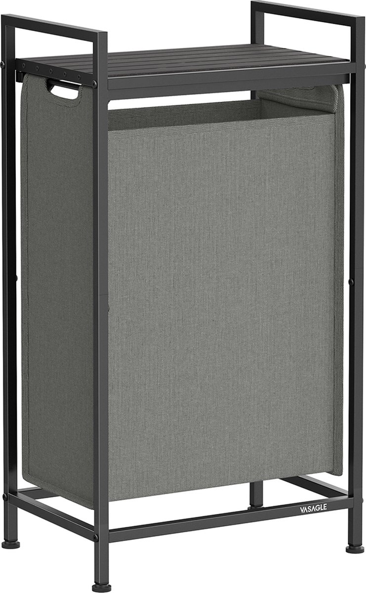 Goedkoopste Wasmand met Plank - Kledingmand - Opbergbak - 42x28x75cm - Leigrijs-Antracietgrijs - Ruimtebesparend Ontwerp