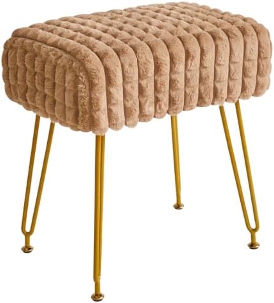 IBUYKE Rechthoekige Voetenbank Kruk Ottomaan, Make-up Kaptafel Kruk Zijtafel, Fluwelen Kaptafel Zitting, Voetenbank Stoel, Gouden Stalen Poten, voor Make-up Kamer, Slaapkamer, Vierkant patroon, Khaki