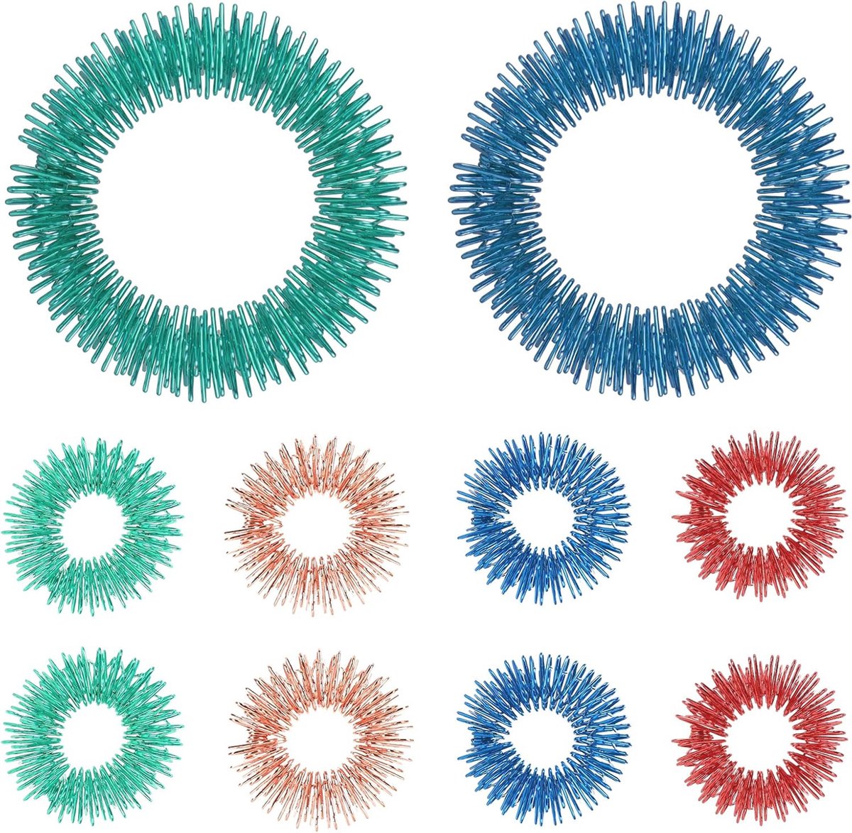 Goedkoopste Stekelige Sensorische Vingerringen Set - 10 Stuks Acupressuur Massageringen voor Stressvermindering en Verbetering van de Bloedcirculatie