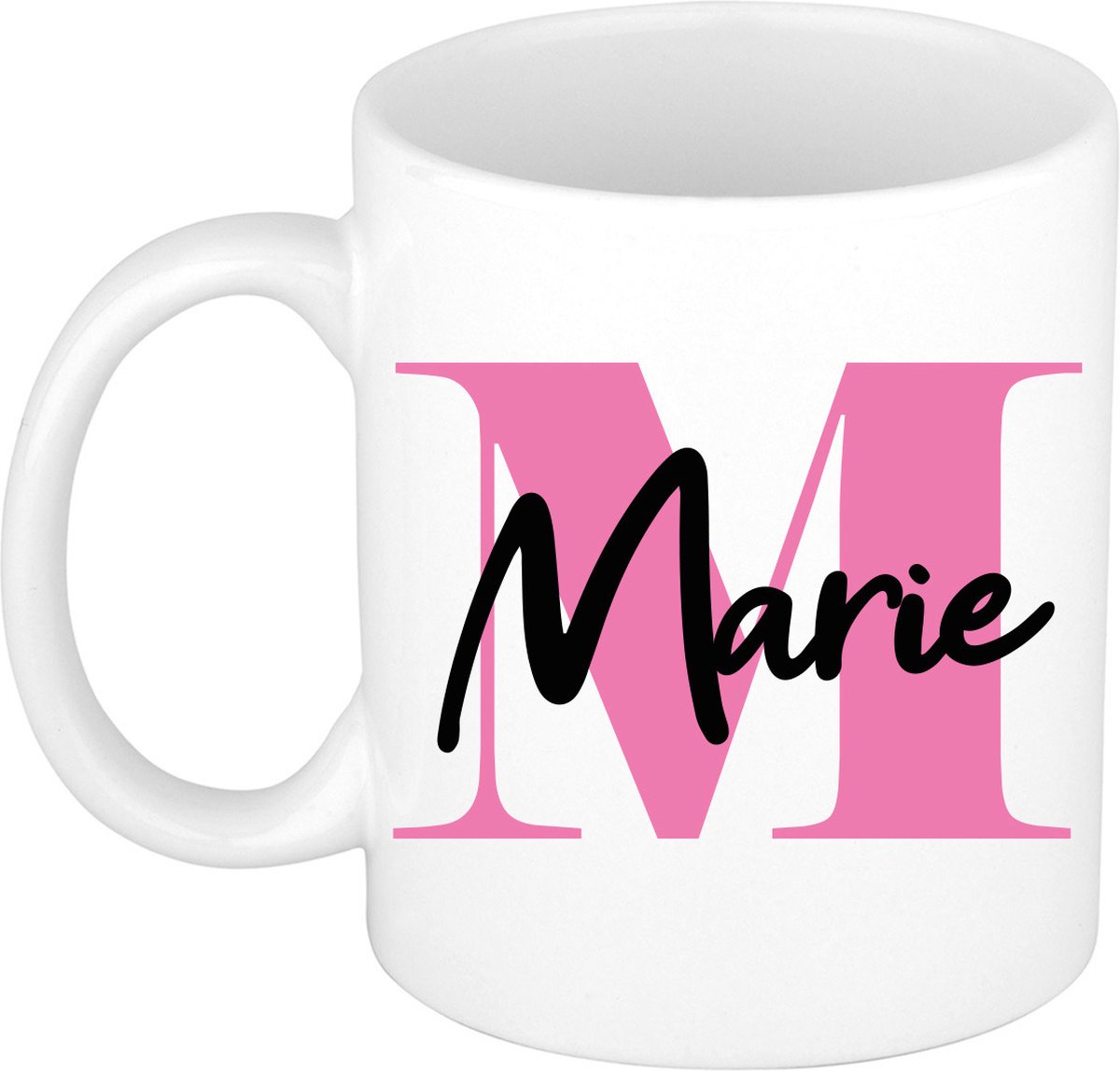 Bellatio Decorations Naam mok Marie - roze - wit - keramiek - 300 ml - cadeau beker