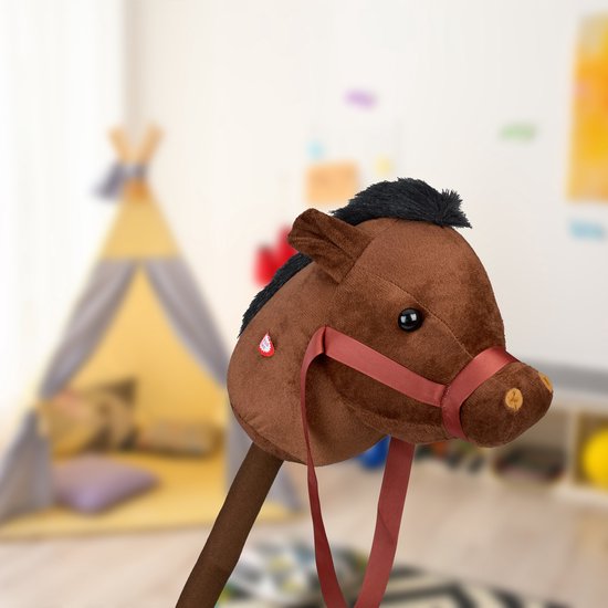 stokpaard met geluid - pluche en kunststof - 68 cm - hoofdstel - donkerbruin van Merkloos — afbeelding 5