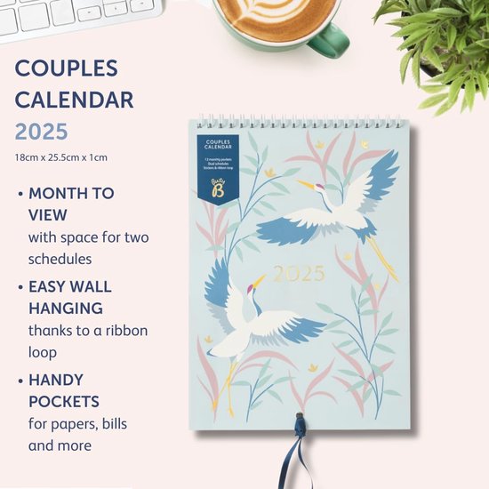Busy B Familiekalender voor de muur, halverwege het jaar aug '25 aug '26 - Multi Stripe Design - voor drukke gezinnen met 5 kolommen, opbergzakken, lint ophanglus en kleurgecodeerde stickers - 25,5 x