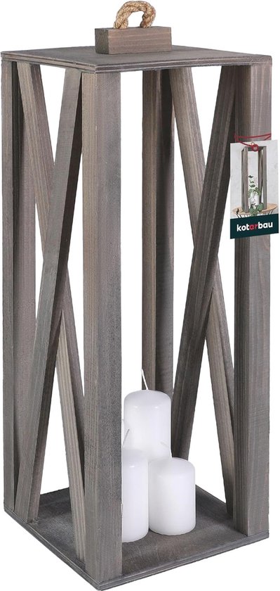Grafelstein Brienne Decoratieve lantaarn, 40 cm, voor buiten en binnen, van metaal met versierde ramen van echt glas, grijs