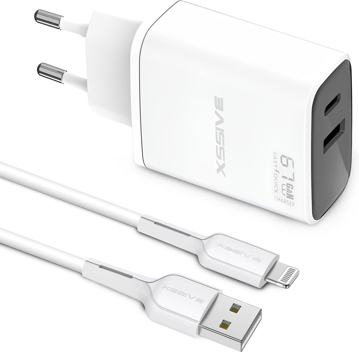 65W Oplader met 2 Poorten + Geschikt voor USB naar Lightning Kabel - 1 Meter