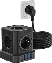Bol.com Voomy Cube 5M Stekkerdoos met USB-C 20W Snellader - Met Schakelaar - 5 Stopcontacten - 4 USB Poorten - Powercube - 5 Met... aanbieding