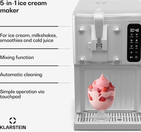Klarstein SweetSwirl ijsmachine - 3-in-1 voor ijs, milkshakes en smoothies, 1,5 liter tank, touchscreen, koelstand, reinigingsfunctie, wit - voor Feest - Snel - Display - Ice Maker - Ice Cube Maker - IJsmaker - IJsblokjesmaker van Klarstein — afbeelding 2