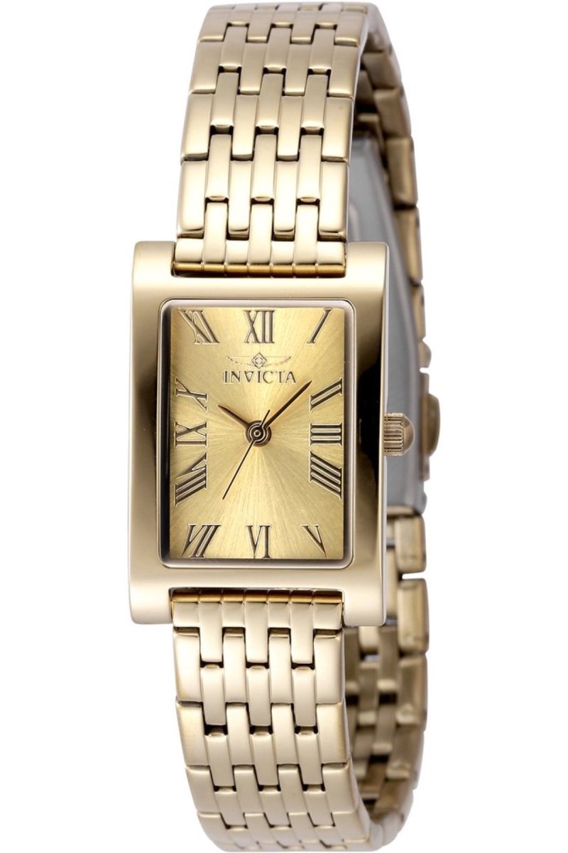 Invicta Angel 48143 Dames Horloge - Waterdicht - Analoog - Quartz Uurwerk - Roestvrij Staal met gouden Wijzerplaat - 19mm