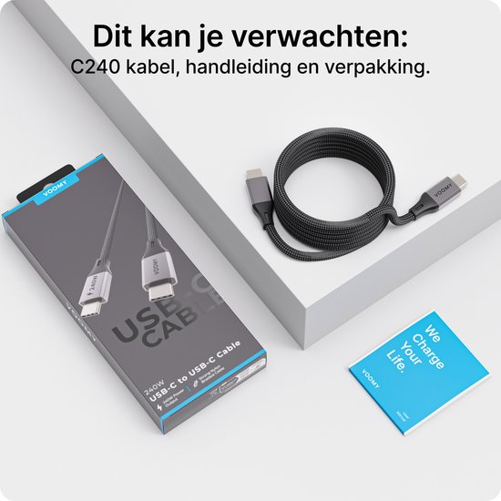 Voomy USB C Kabel 240W - USB C naar USB C - 2 Meter - 480 Mbps - Oplaadkabel Snellader - Geschikt voor Smartphone, Laptop & Tablet - Gevlochten kabel