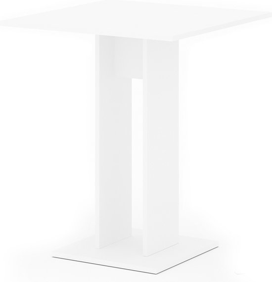 Moderne witte vierkante tafel met een rechthoekige poot.