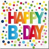 60x Happy B-day servetten met stippen 33 x 33 cm - Papieren feestservetten - Happy Birthday/Verjaardag thema servetjes