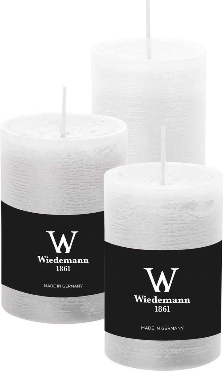 Wiedemann Cilinderkaarsen/stompkaarsen - set van 3 - rustieke kaars - wit - 6x9/6x12/7x10 cm