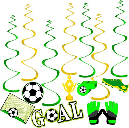 Q2Party - Voetbal Mix Swirl - Slinger - Versiering - Verjaardag - decoratie - Feest - Hangdecoratie – 7 stuks