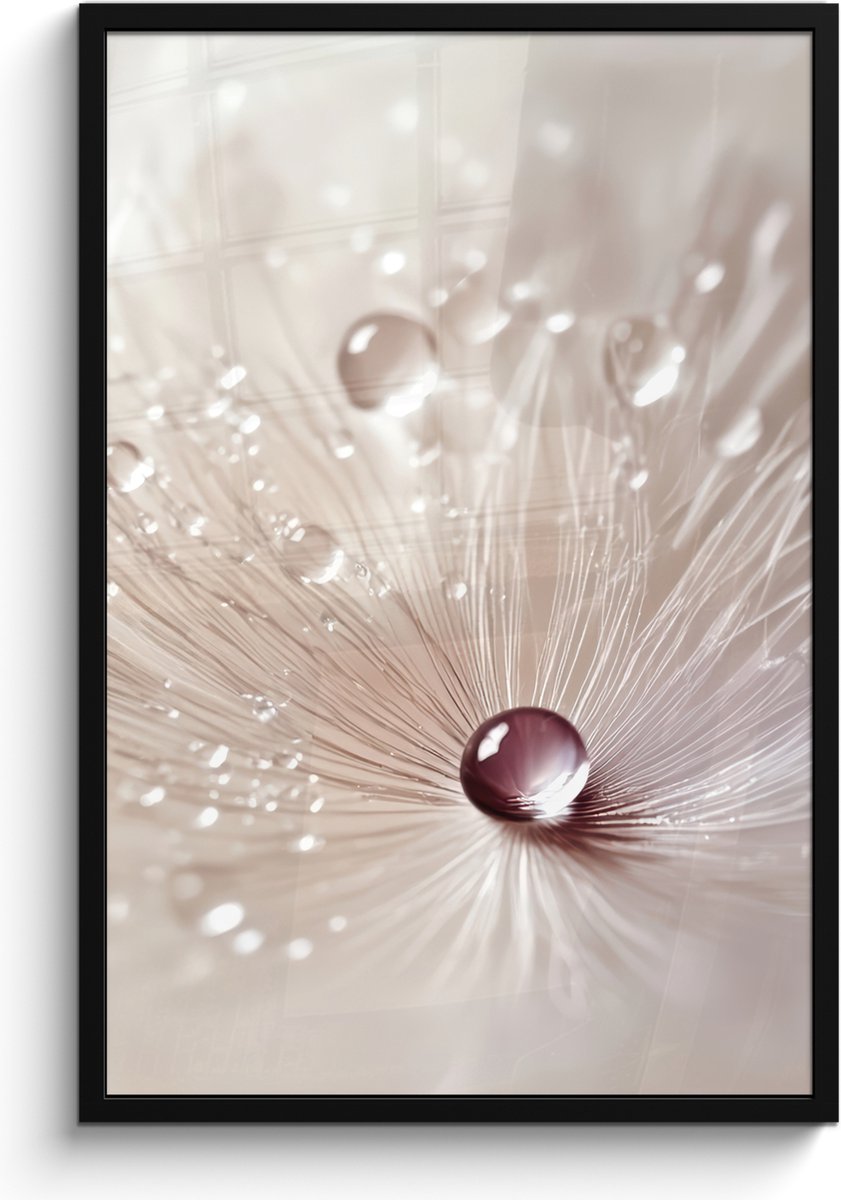 FrameYourWall Poster in lijst - Fotolijst 60x90 cm - Posters - Bloem - Abstract - Wit - Water - Natuur - Posterlijst zwart - Decoratie - Wanddecoratie woonkamer - Muurdecoratie slaapkamer Paardenbloem - Abstract