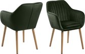Emil fauteuil met armleuning in bosgroene stof en geolied eiken onderstel.