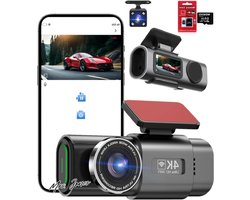 Mrs. Jones 4K Voor Achter Dashcam Auto Van Beveiliging Parkeren Mini Dash Camera Video DVR Recorder Wi-Fi APP GPS Tracker IPS Scherm Nachtzicht G-Sensor 170 Groothoek WDR 24 uur Parkeermonitorkit 64GB Streepje Street 1015 .