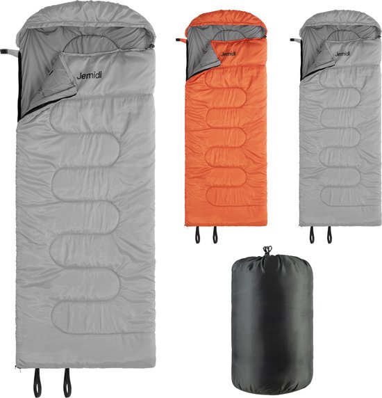 JEMIDI slaapzak volwassenen & kinderen - Voor 4 seizoenen tot -5°C - Waterdichte en lichte slaapzakken - Ideaal voor kamperen - 220 x 80 cm - Grijs