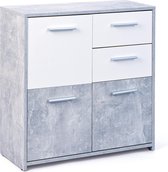 Nicar kommode 3 deuren, 2 lades betondecor, wit.