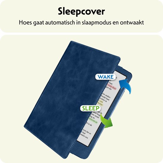 Hoesje Geschikt voor Kobo Clara BW Hoes Leren Case Sleep Cover Leer - Hoes Geschikt voor Kobo Clara BW Hoesje E-reader Leer - Donkerblauw van Hoesje  — afbeelding 2