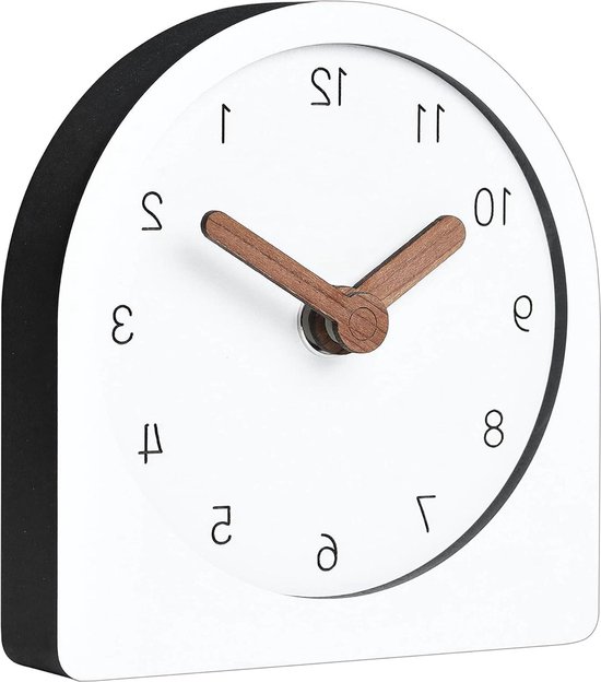 Retro slingeruurwerk, HD glazen tafelklok, werkt op batterijen, stille bureauklok voor slaapkamer, woonkamer, kantoor, keuken desktop-klok (kleur: hout-uurlijkse muziekrapporttijd