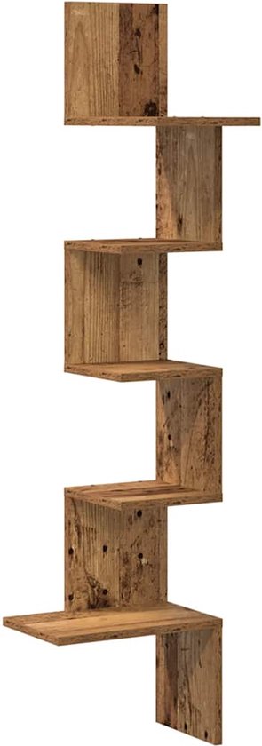 vidaXL - Hoekwandschap - 32x32x127,5 - cm - bewerkt - hout - oud - houtkleurig