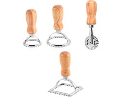 set van 4 raviolisnijders - Raviolimakers met houten handvat - Set van 3 vormsnijders en 1 pastawiel voor het snijden van zelfgemaakte ravioli