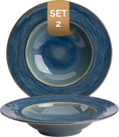 Palmer - Bord diep - Pastabord - Miami - 27 cm - Groen/Turquoise - Stoneware - Bordenset - 2 stuks