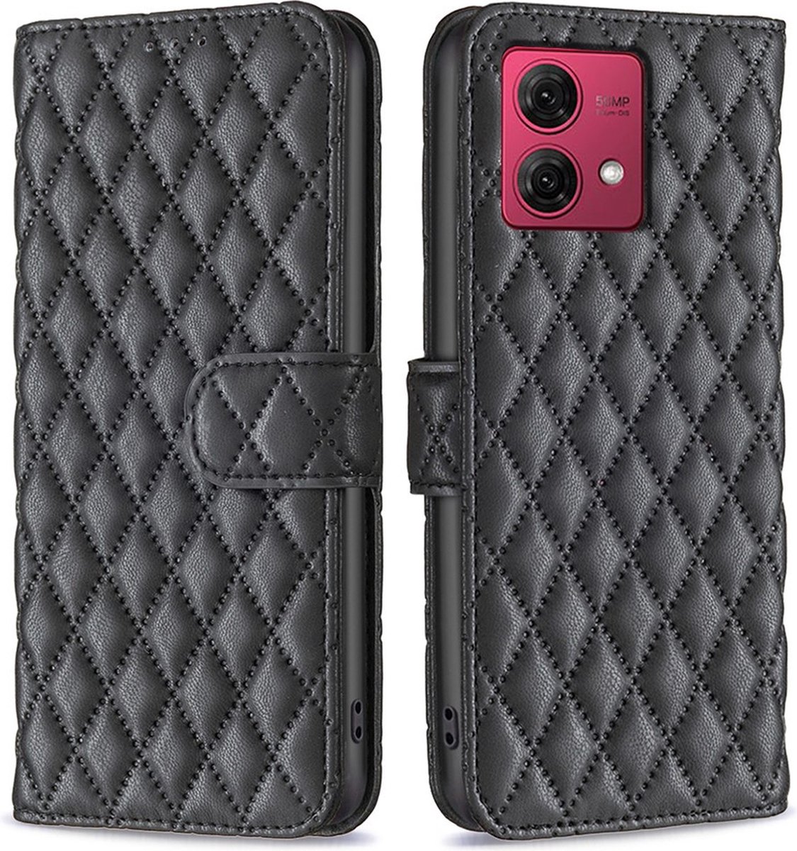 BINFEN Hoesje - Geschikt voor Motorola Moto G84 Hoesje - BINFEN Rhombus Book Case - Zwart