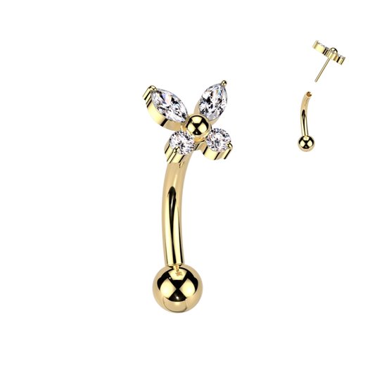 Piercing papillon titane courbé 1,2x8 doré