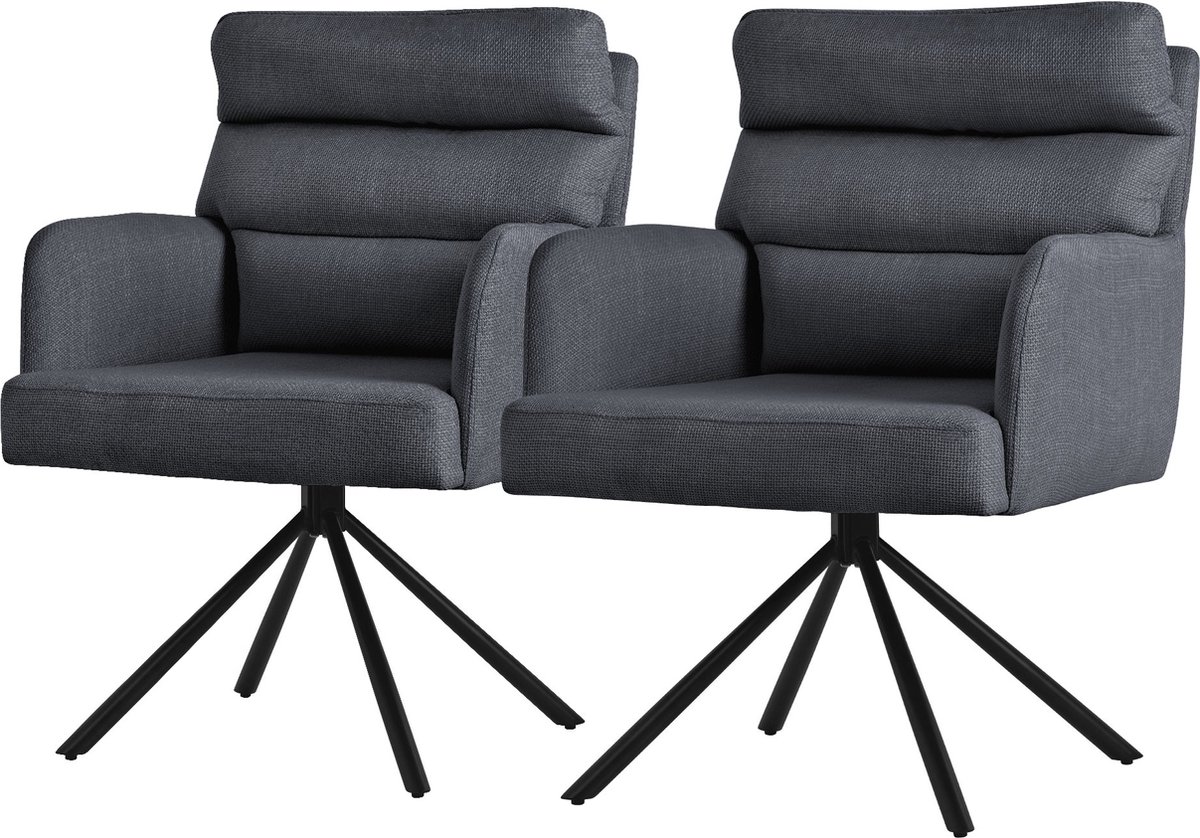 ml-design draaibare eetkamerstoelen set van 2 antraciet met arm en rugleuning Draaistoelen met autostandaard gestoffeerd met polyester bekleding en rugkussens keukenstoelen met metalen poten