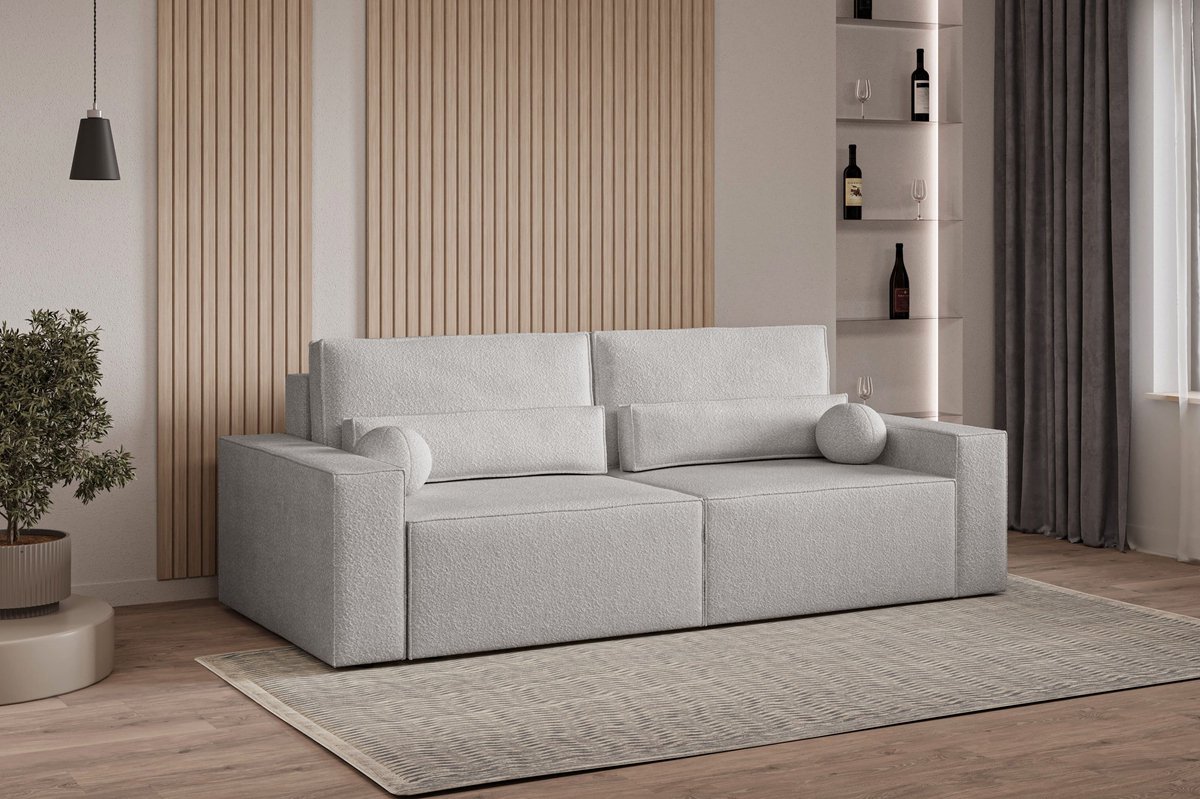 Slaapbank, sofa met slaapfunctie en opbergruimte, moderne bank, 3-zits, Slaapbank Denver mini - Lichtgrijs (Anthology 15)