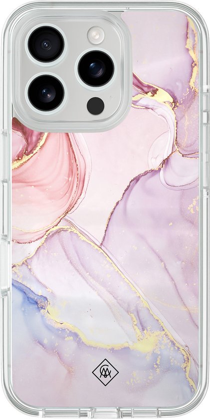 Coque Casimoda® - Convient pour iPhone 16 Pro - Marbre rose violet - Coque 2 en 1 - Antichoc - Design Marbre - Bords surélevés - Violet, Transparent