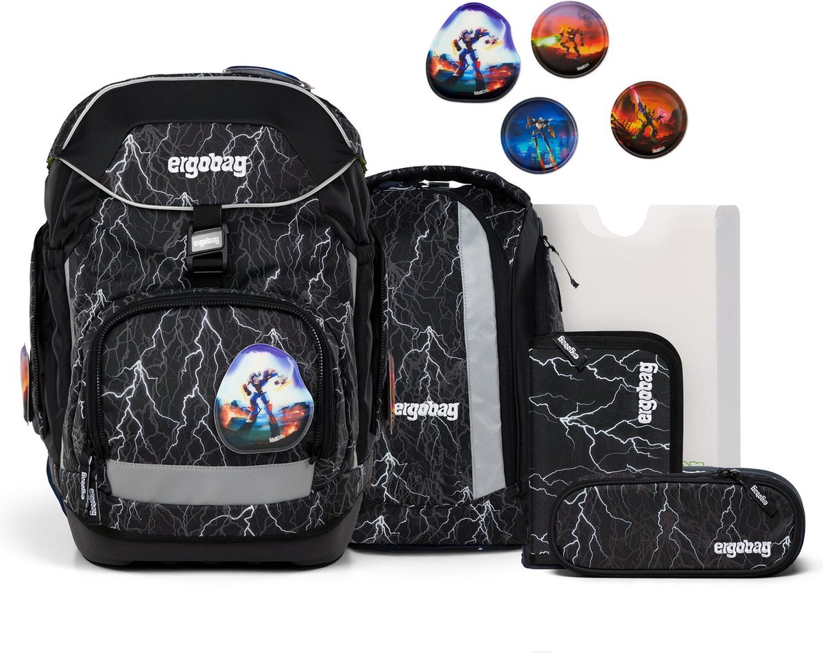 ergobag Schooltas Reflex Glow-Edition Pack-Set 6-delig Super ReflektBär Zwart