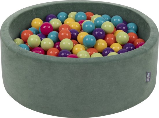 KiddyMoon Velvet Ballenbak voor kinderen 90x30cm Rond - Met 200 Ballen ∅ 7cm - Speelgoed - BPA-vrije ballenbakken - Ballenbad baby foam - Kunststof ballen - Bosgroen: Lichtgroen Geel Turkoois Oranje Donkerroze Violet van KiddyMoon — afbeelding 2