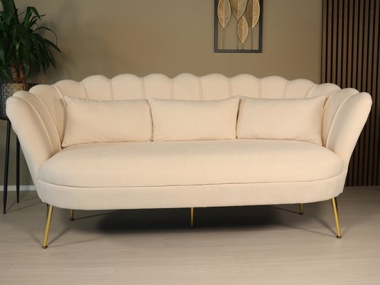 Canapé Belle canapé 3 places en tissu velours crème 180cm