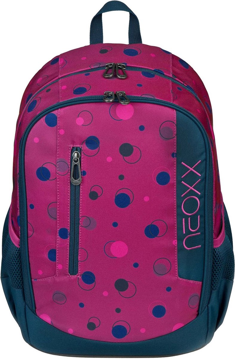 neoxx Schoolrugzak met laptopvak Flow School Backpack Bubble Me Around (rood)paars