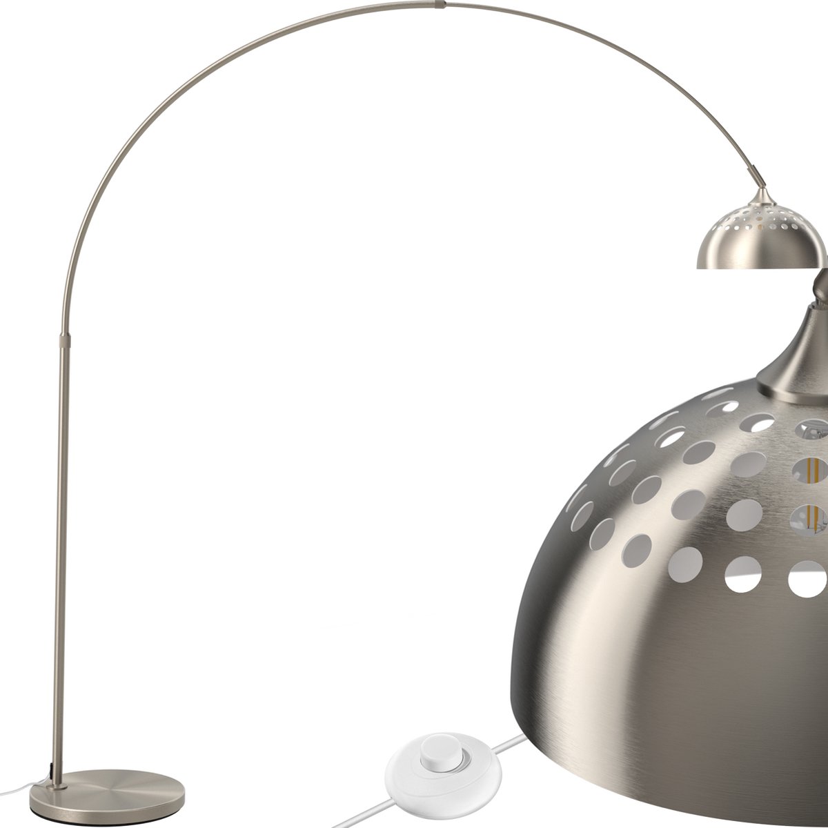 tectake® Booglamp - Staand - Vloerlamp - Retro Vintage Eetkamerlamp - Hangend, ideaal voor eettafel en woonkamer - Arc-lamp - Nikkelkleurig