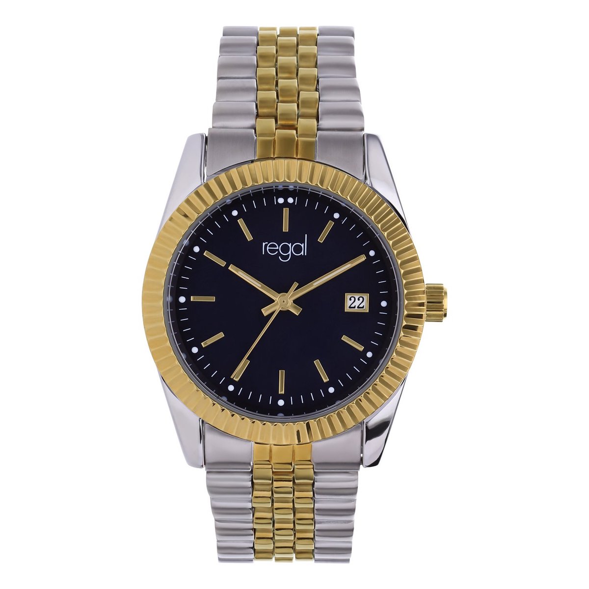 Lucardi Heren Regal horloge bicolor met blauwe wijzerplaat - Horloge - Staal - Multi - 35.60 mm