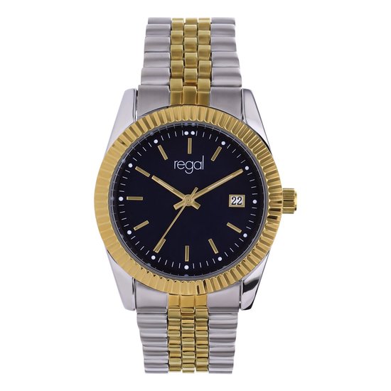 Lucardi Heren Regal horloge bicolor met blauwe wijzerplaat