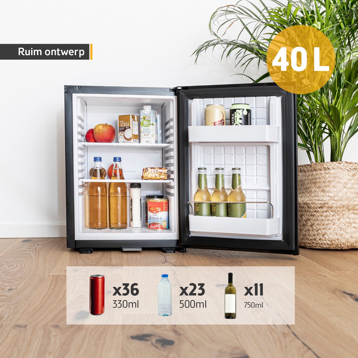 TZS First Austria Mini koelkast - Minibar - 40 liter - Vrijstaand - Volledig stil 22dB - Zwart — afbeelding 4