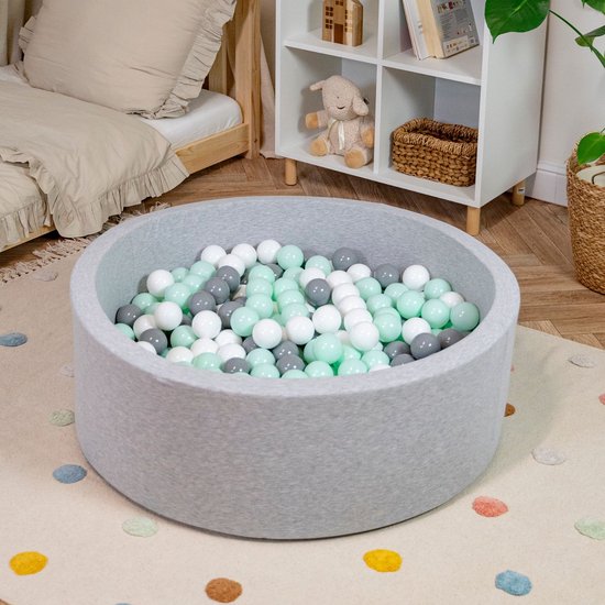 Selonis Ballenbad voor kinderen met 200 ballen ∅6cm 90x30cm - Ballenbak voor Baby's rond - Ballenbak ballen kleurrijke - Met schuimvulling - Ballenbad foam - Voor sensorische - Hellgrau: Wit Grijs Babyblauw van Selonis — afbeelding 5