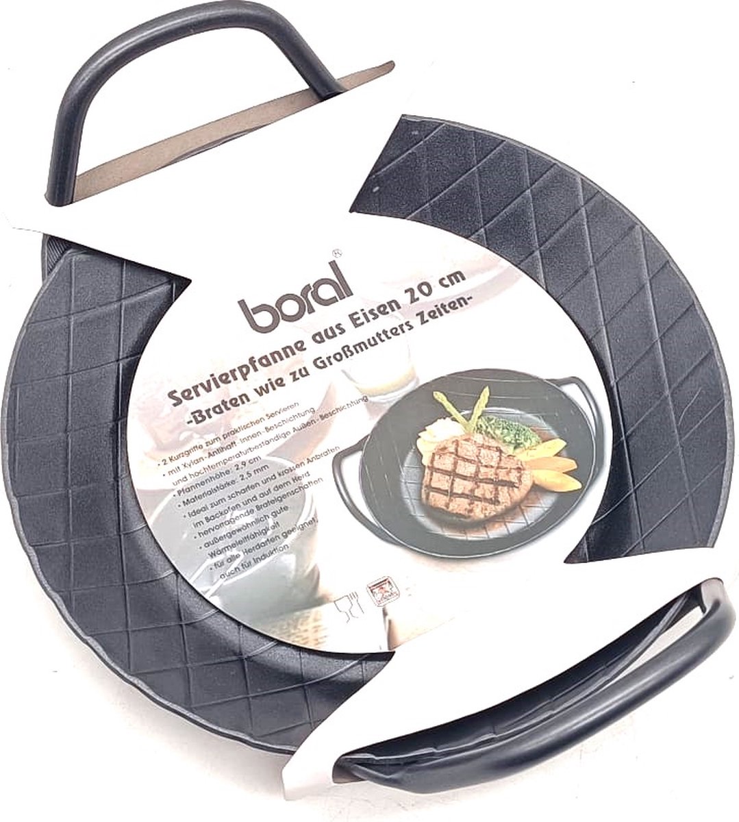 Koekenpan - Gietijzeren Koekenpan met Hendels - Ook om te Serveren - Boral - Antiaanbaklaag - 20cm - Geschikt Voor Alle Warmtebronnen