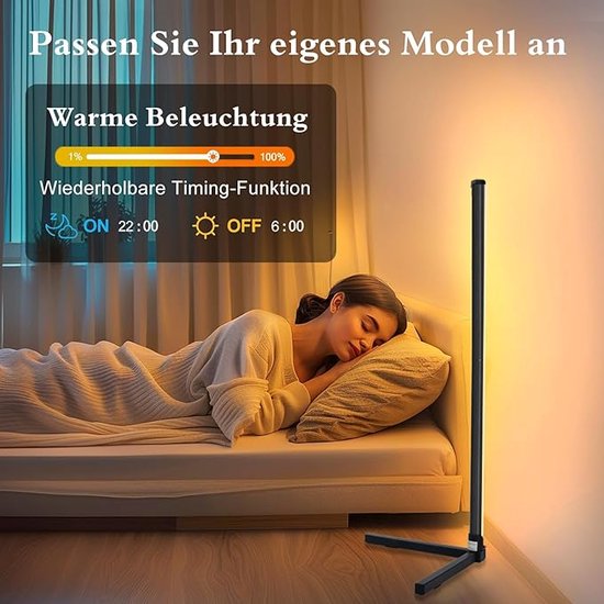 LED Staande Lamp 125cm – RGB Dimbare Hoeklamp voor Woonkamer ...