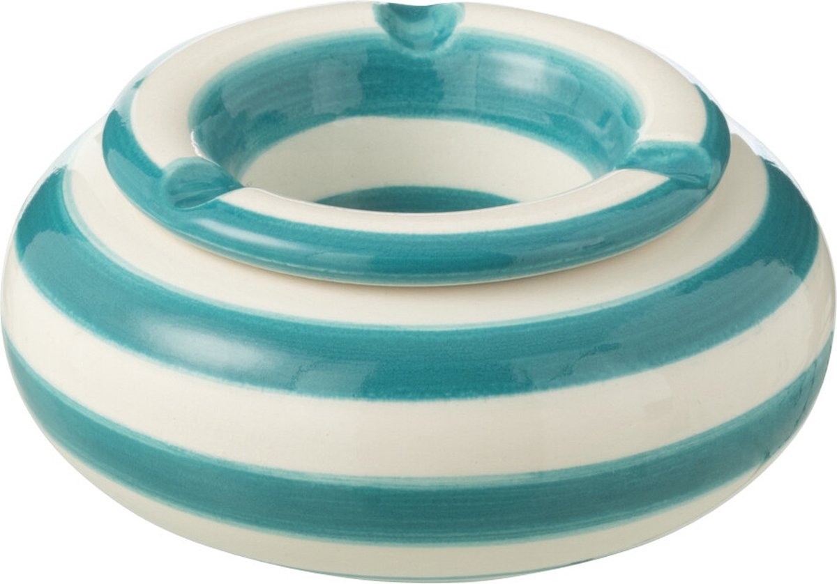 Goedkoopste J-Line asbak Granada Stripes - keramiek - wit/aqua - small